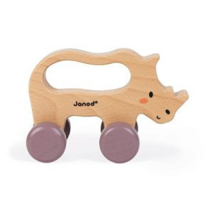 Dřevěný nosorožec na kolečkách