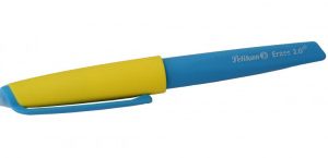 Gumovací pero + 2 náplně - žlutá a modrá