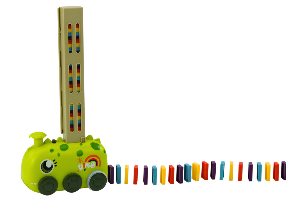 Autíčko zelený dinosaurus na baterie skládající barevné domino 4 barvy kostek - Obrázek 2