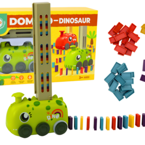 Autíčko zelený dinosaurus na baterie skládající barevné domino 4 barvy kostek