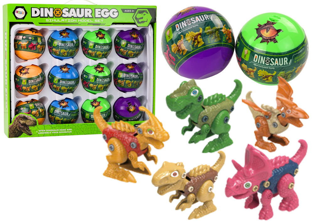 Barevná sada 12 šroubovacích dinosauřích vajec