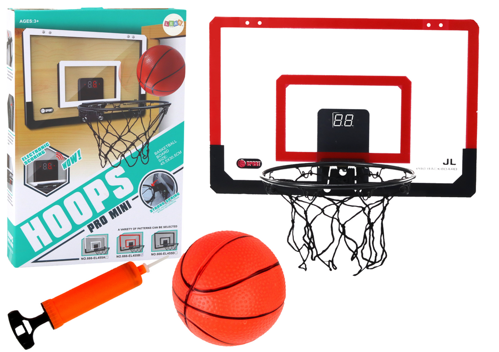 Basketbalový koš s elektronickým počítadlem bodů a zvukovými efekty