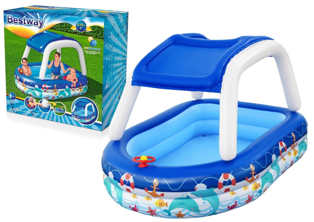 Bestway Nafukovací bazén loďka pro nejmenší se stříškou 213x155x132 cm Bestway