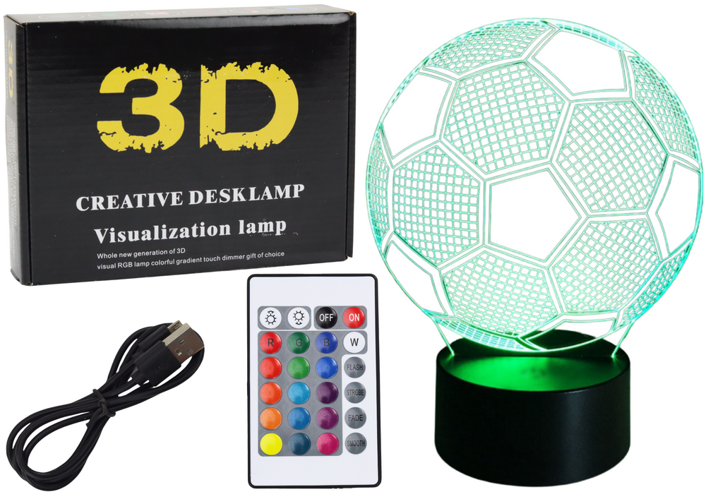 Bezdrátová lampa LED Fotbalový míč 3D s dálkovým ovládáním