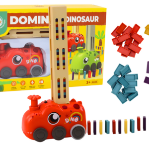 Červené autíčko dinosaurus na baterie s barevným domino 4 barvy kostek