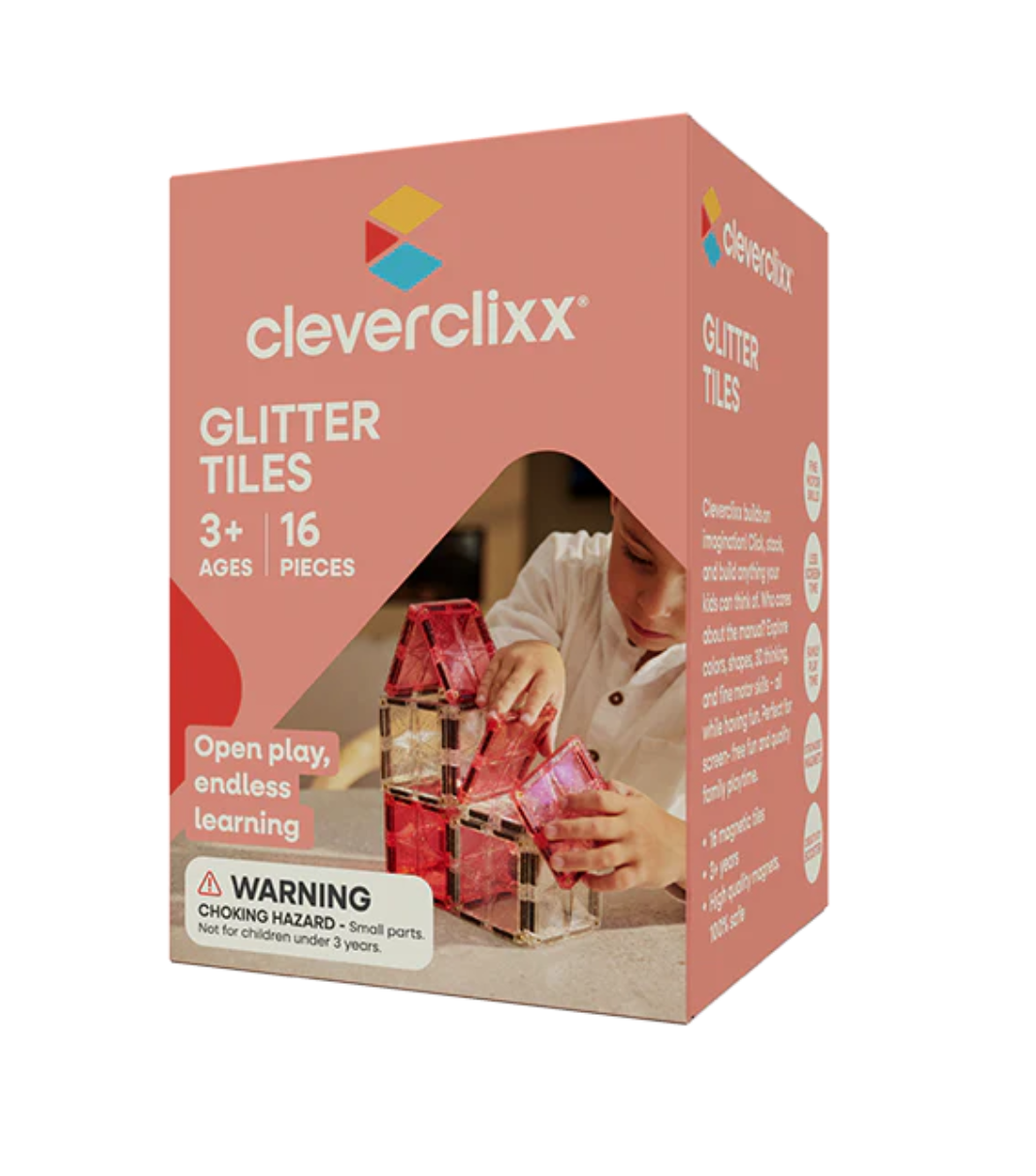 Cleverclixx Tiles Magnetická stavebnice třpytivé díly 16 ks