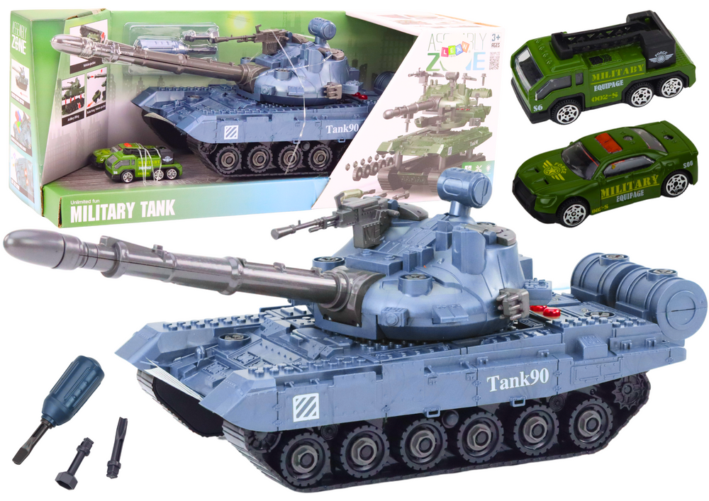 DIY vojenské vozidlo tank k rozmontování modrý se zvuky sada autíčka