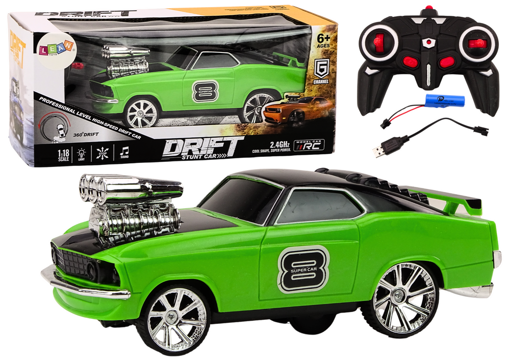 Dálkově ovládané autíčko 1:18 Drift 360 světla a zvuky zelené