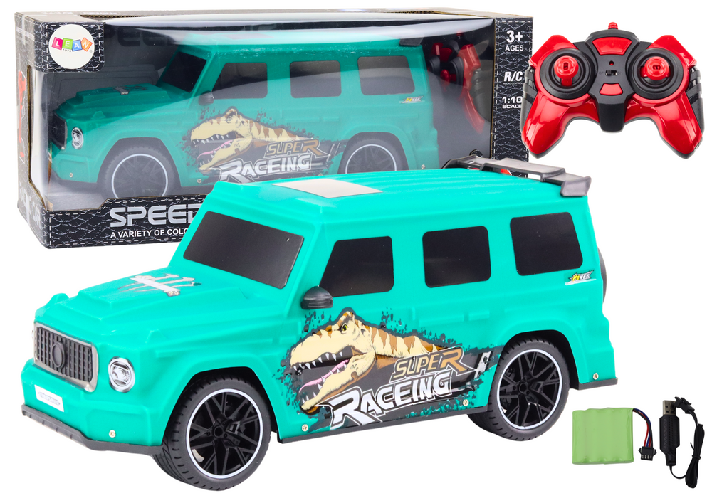 Dálkově ovládané auto RC s dinosaurem v měřítku 1:10 zelené