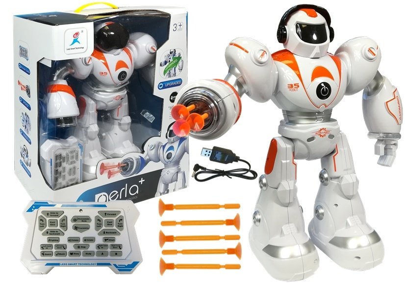 Dálkově ovládaný R/C robot střílící rakety oranžový