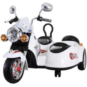 Dětská elektrická motorka Chopper s postranním vozíkem bílá
