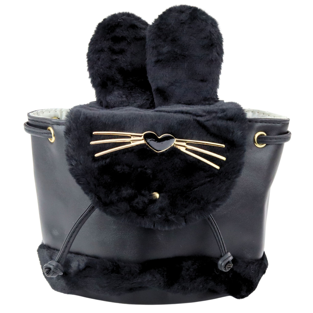 Dětský batoh s plyšovýma ušima 22cm 4L černý
