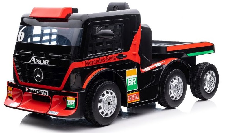 Dětský elektrický kamion Mercedes Axor LCD MP4 s návěsem červený