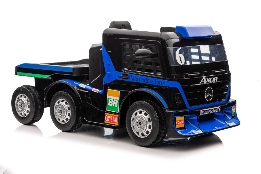 Dětský elektrický kamion Mercedes Axor LCD MP4 s návěsem modrý - Obrázek 2