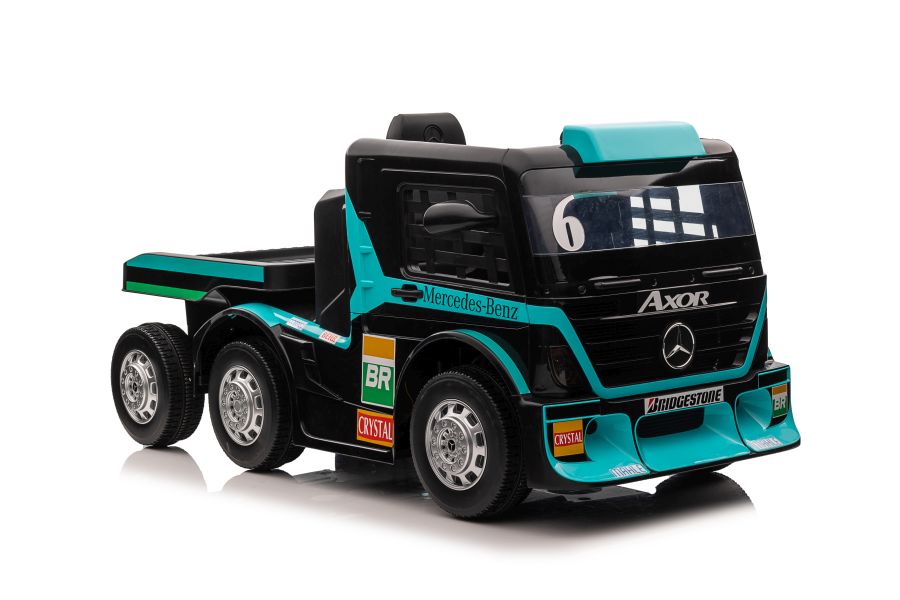 Dětský elektrický kamion Mercedes Axor LCD MP4 s návěsem tyrkysový - Obrázek 2