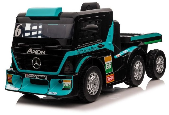 Dětský elektrický kamion Mercedes Axor LCD MP4 s návěsem tyrkysový