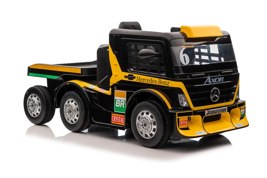 Dětský elektrický kamion Mercedes Axor LCD MP4 s návěsem žlutý - Obrázek 2