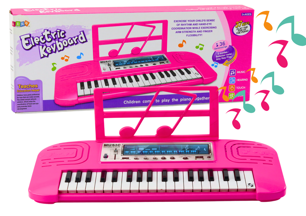 Dětský elektrický keyboard se stojanem na noty růžový