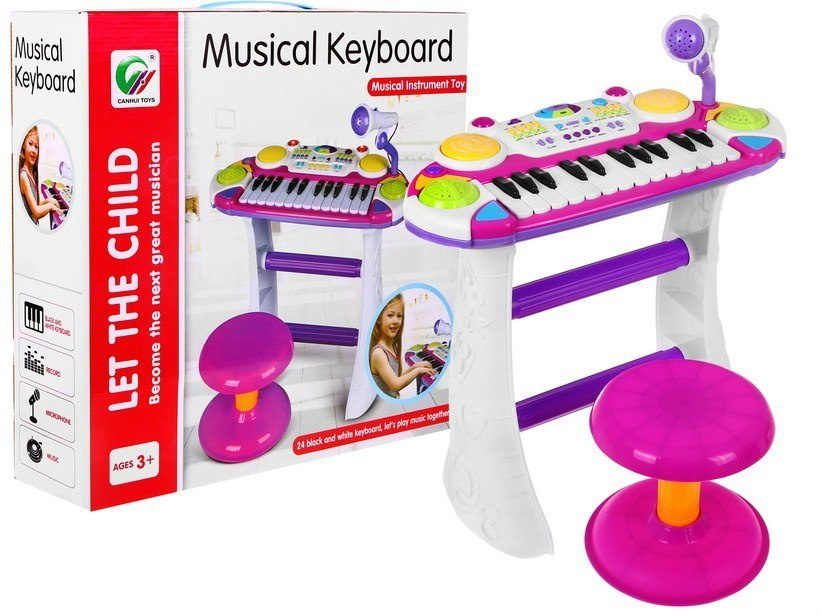 Dětský elektrický keyboard se stolečkem růžový