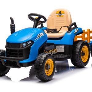 Dětský elektrický traktor BBH-030 s přívěsem modrý