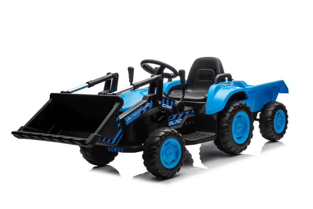 Dětský elektrický traktor s radlicí a přívěsem modrý - Obrázek 2