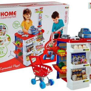 Dětský supermarket s nákupním košíkem červený