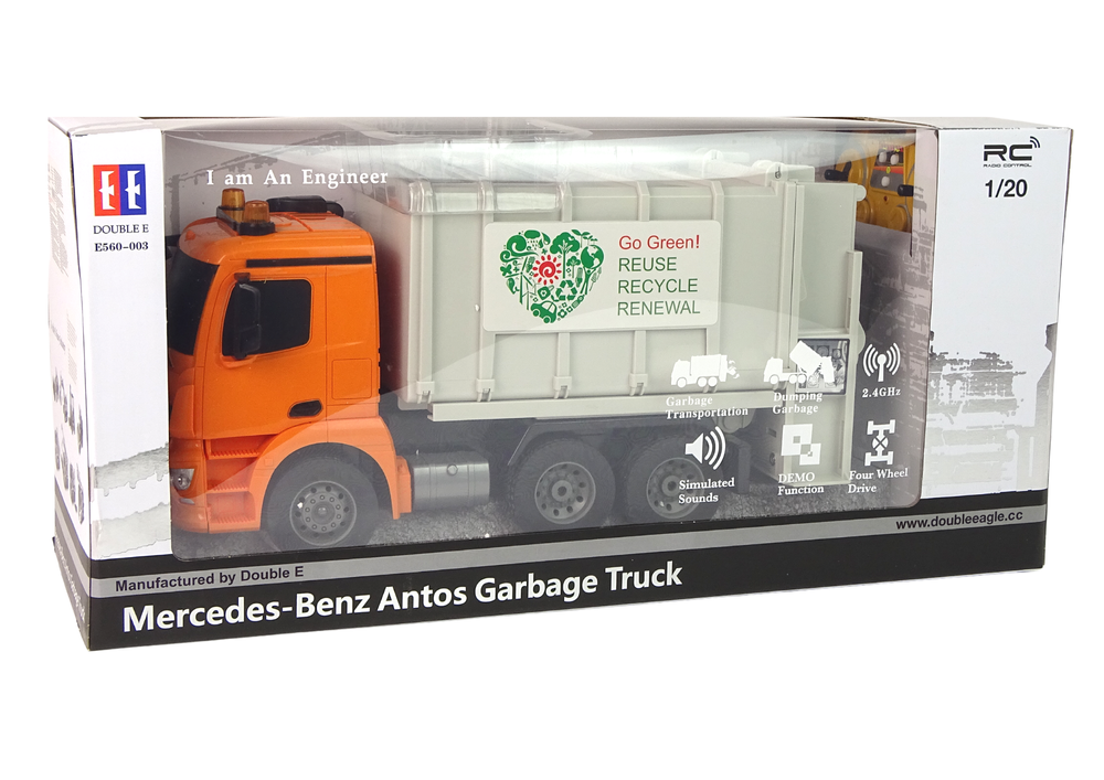 Double E Double E Popelářský vůz Mercedes- Benz na dálkové ovládání R/C oranžový - Obrázek 2