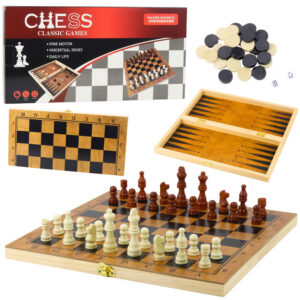 Dřevěná logická hra 3v1 Šachy Dáma Backgammon