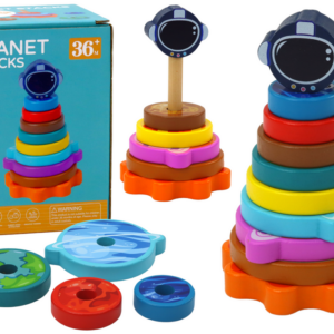 Dřevěná skládačka pyramida s planetami a kosmem 10 dílů