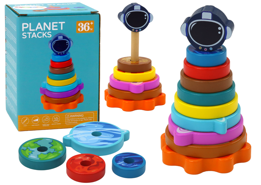 Dřevěná skládačka pyramida s planetami a kosmem 10 dílů