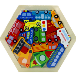 Dřevěná skládanka puzzle Vozidla raketa barevná 15 dílků