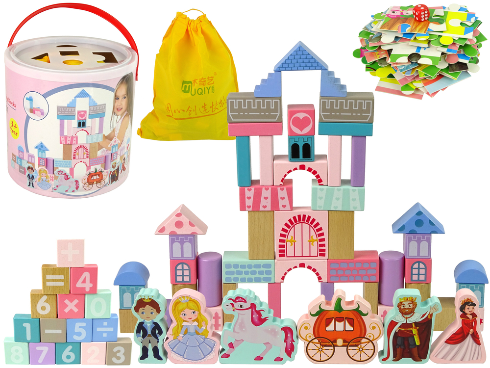 Dřevěné kostky a puzzle princezny a čísla