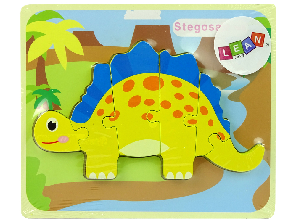 Dřevěné puzzle pro nejmenší dinosaurus stegosaurus žluté - Obrázek 2