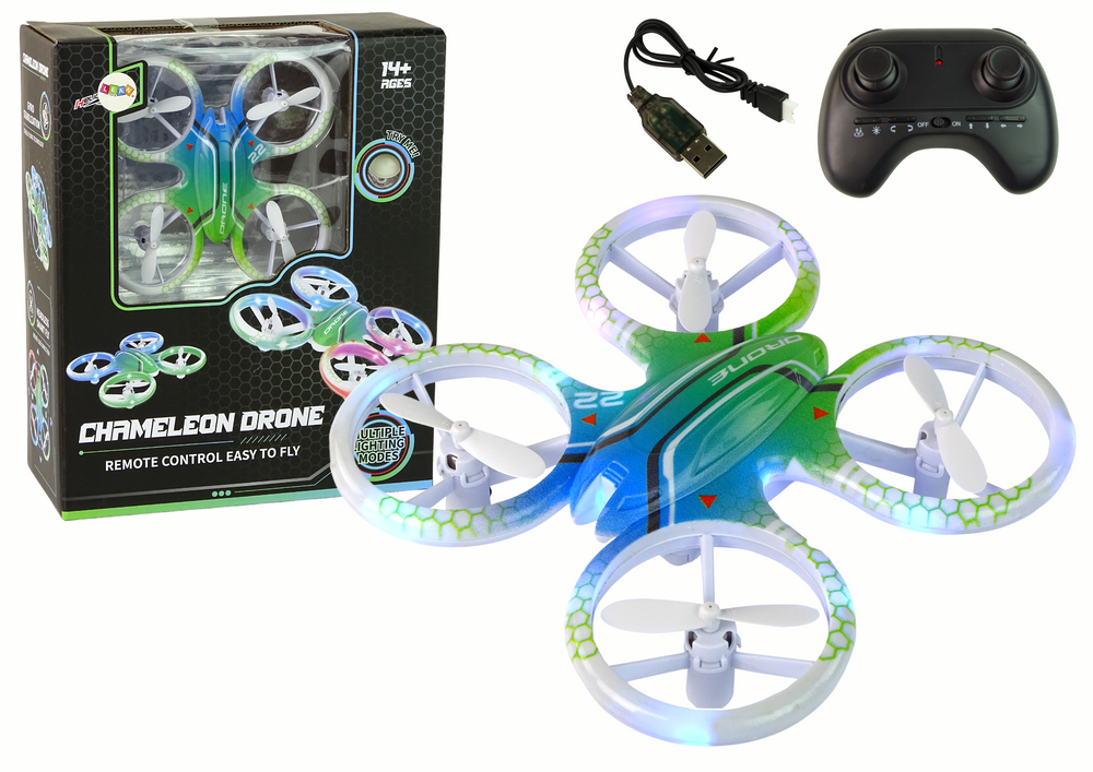 Dron s barevnými světly