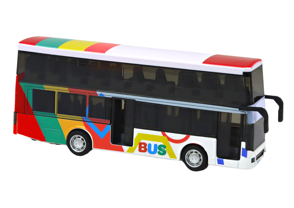 Dvoupatrový kovový autobus s pohonem barevný se světly a zvuky - Obrázek 2