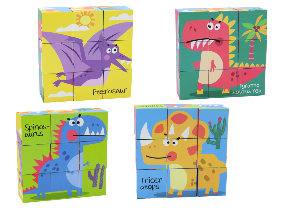 Edukační puzzle 6v1 skládačka kostky 6 obrázků dinosauři 9 dílů - Obrázek 2
