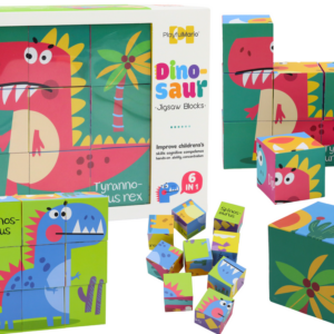 Edukační puzzle 6v1 skládačka kostky 6 obrázků dinosauři 9 dílů