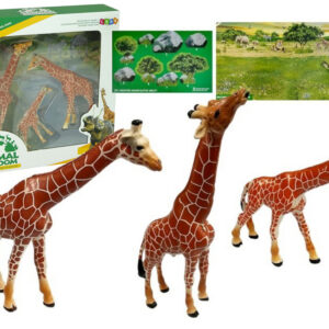 Figurky žiraf s pozadím Afriky