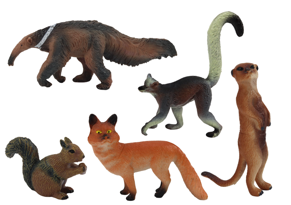 Figurky zvířat 5 kusů - veverka surikata mravenečník liška lemur - Obrázek 2