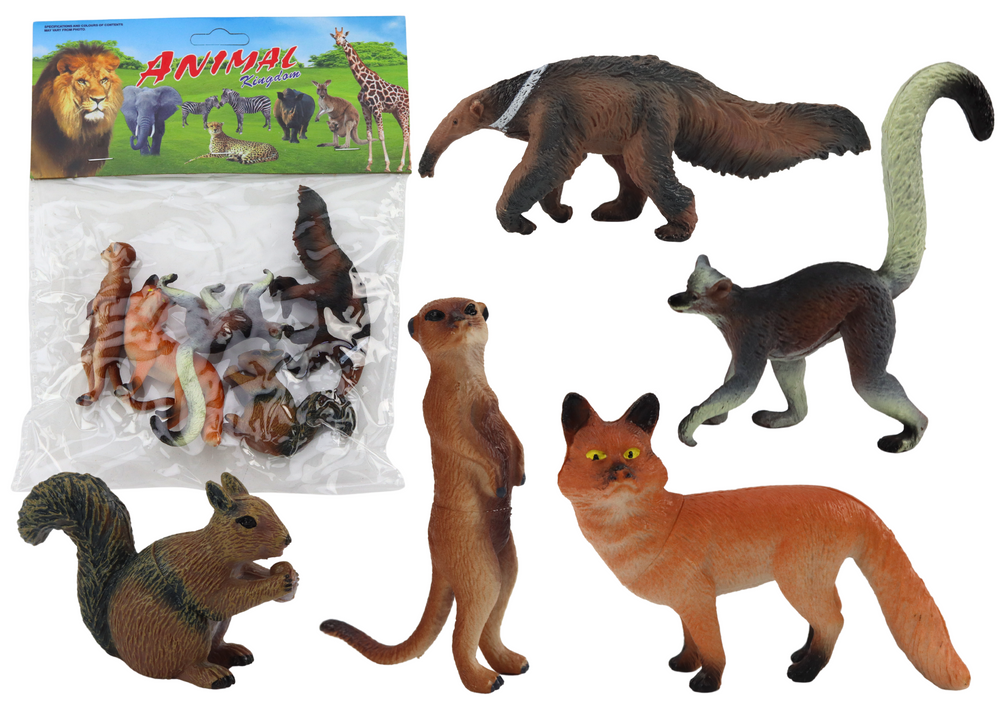 Figurky zvířat 5 kusů - veverka surikata mravenečník liška lemur