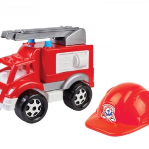 Hasičské auto s žebříkem a helmou