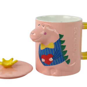Hrneček Dinosaurus se lžičkou a víčkem růžový