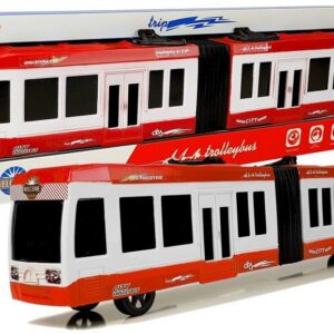 Kloubový autobus s třecím pohonem červený
