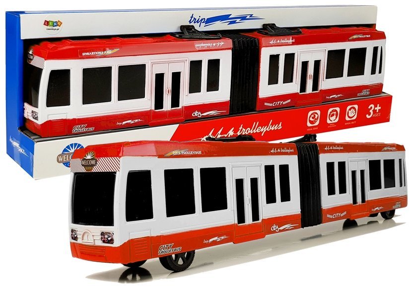 Kloubový autobus s třecím pohonem červený