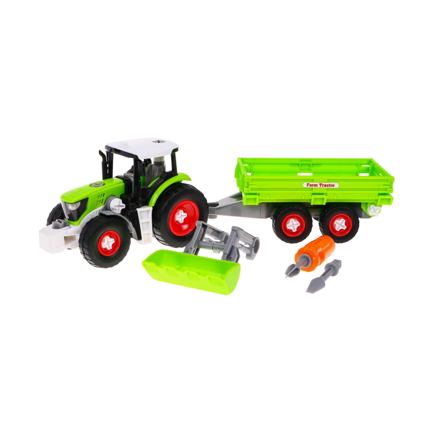 Konstrukční traktor s přívěsem zelený - Obrázek 2