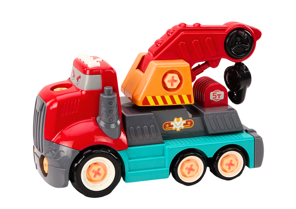 Kreslený červený jeřáb nákladní auto s hákem DIY na rozebírání - Obrázek 2