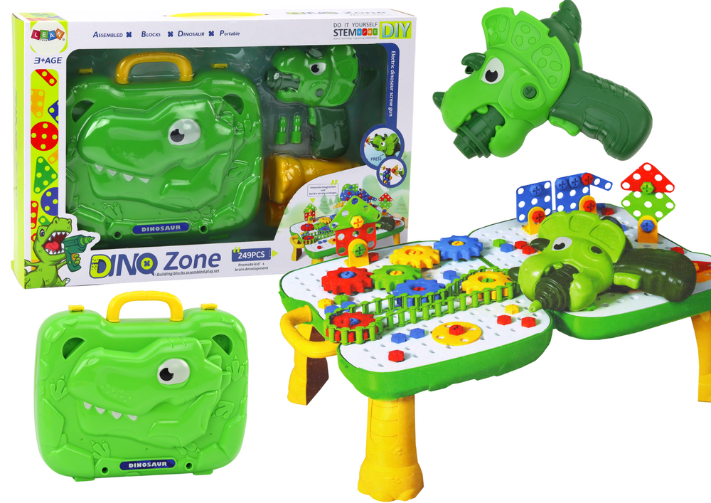 Kufřík a stolek DIY sada skládačka kostky dinosaurus elektrický šroubovák 249 dílů