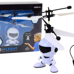 Létající dron astronaut řízený rukou bílý