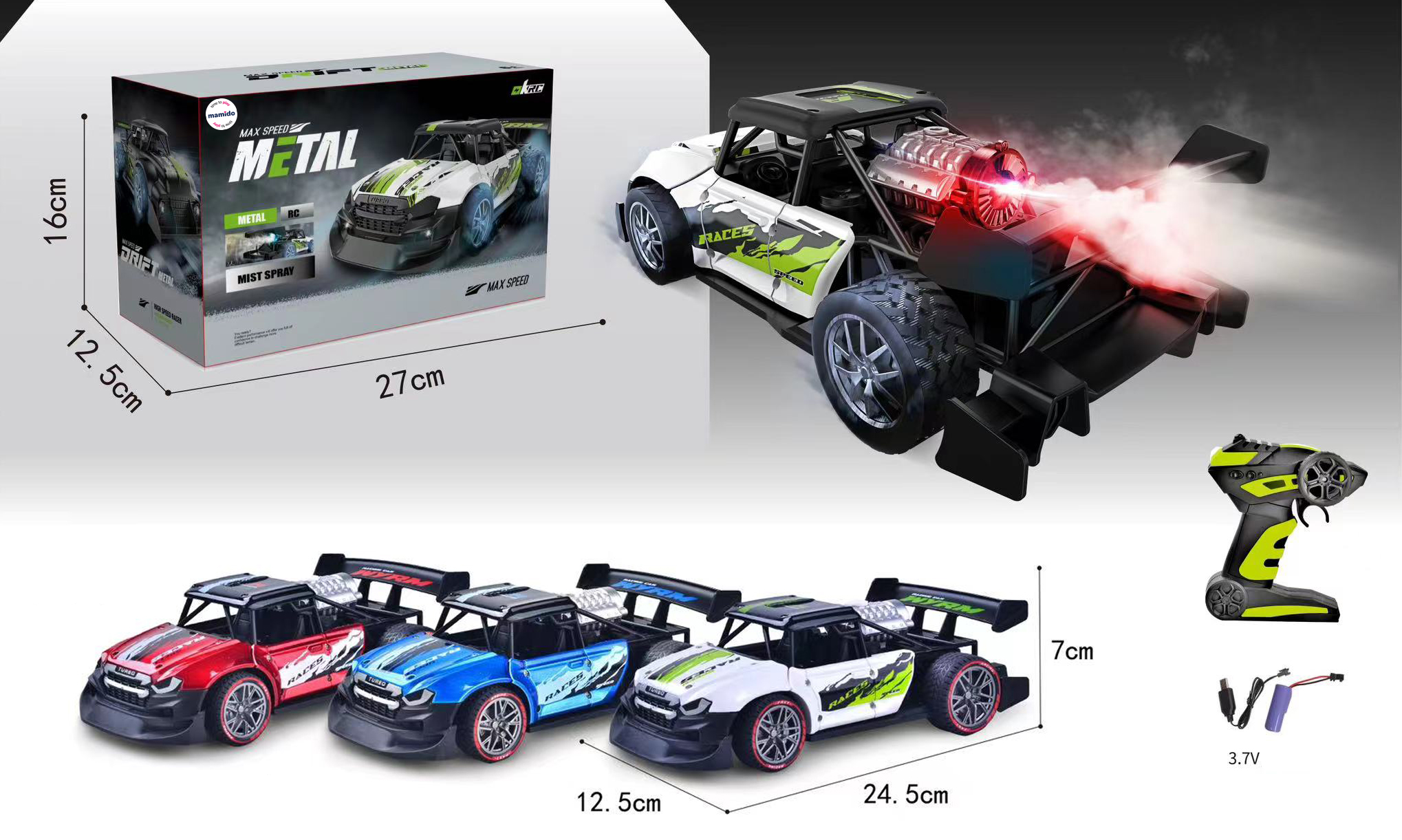 Mamido Autíčko na dálkové ovládání Metal Max Speed s kouřovým efektem červené