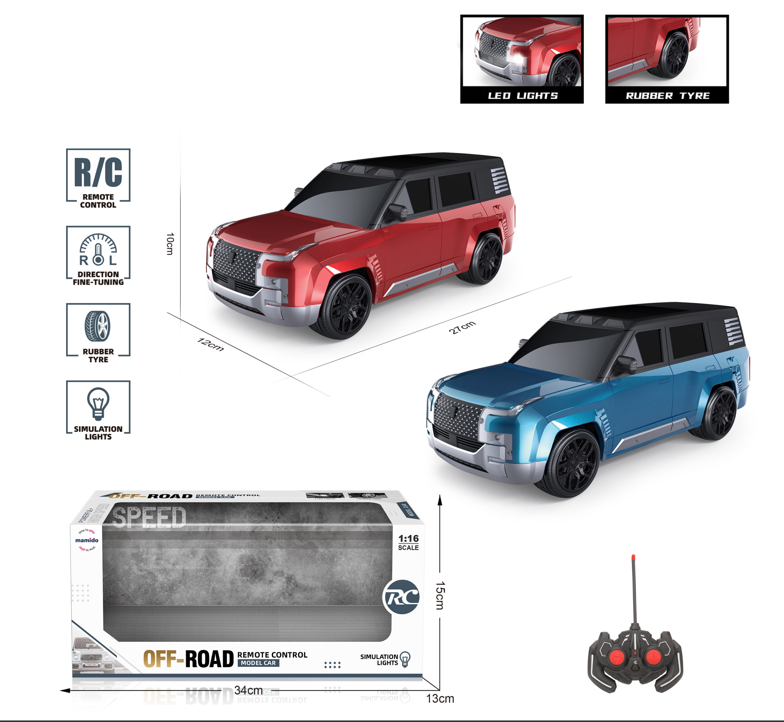 Mamido Auto na dálkové ovládání Off-road 1:16 modré MT1302